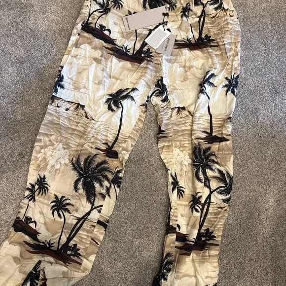 Palm Angels Cream & Navy Palm Print Pajama Shirt